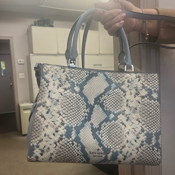 ♠️kate spade Leila Snake Embossed Medium Triple Compartment Satchel, Muted Blue